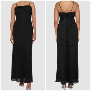 Betsy & Adam Black Draped Neck Back Maxi Formal Dress Size 18